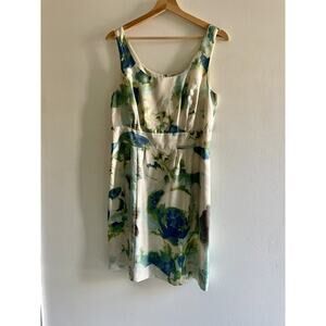 Banana Republic Lined Silk Dress with Pockets White Blue Green size 10 Petite